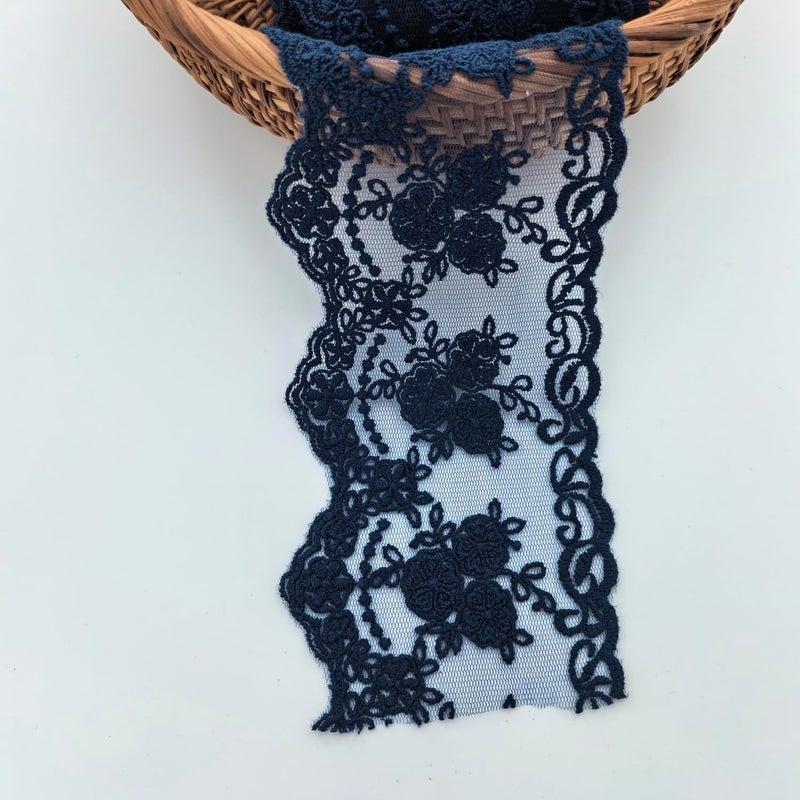 Sourcemall Lace Trim Ribbon, Delicate Crown Ribbon for Crafts Sewing and Bridal Wedding Dress Applique Decorations, 3.3inch Width 5 Yards/Lot (Navy) - Image 1